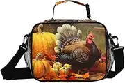 Turkey Thanksgiving Pumpkin Insulated Lunch Box for Women Men - Ideal for Work, Picnics - Includes Adjustable Shoulder Strap