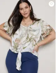BNWT Autograph Blouse Size AU 22 Woven Lurex Tie Front Top Leaves