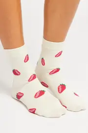 White Strawberry Socks - Size ONE, Women's Gift