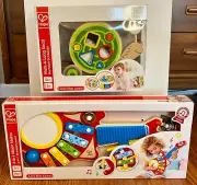 HAPE Baby/Toddler Wood 2-Toy Gift Set Lot Walk-A-Long Snail & 6-in-1 Music Maker
