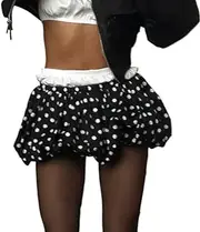[Best Rose] Black Polka Dot Skirt Bloomer Mini Patchwork High Waist A Line Cute Bodycon Casual Sexy Y2K Summer Skirt, Black, Medium