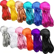 [SATINIOR] 12 Pieces Silky Durag Long Tailed Turban Headwear Beanie Cap Headwraps for Men Women Running Fitness Cycling Hiking Camping