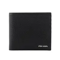 在飛比找蝦皮商城優惠-PRADA 銀字Logo 粒紋牛皮對開8卡短夾(黑色) 2M