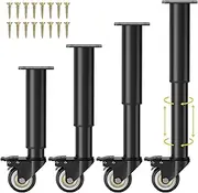 Wlrrcwdttc 7-12 inch Metal Adjustable Furniture Legs with 2.36 inch Swivel Caster Wheels for Cabinet/Sofa/Bed/Dresser/Couch/Coffee Table,Heavy Duty Replacement Support Legs with Caster Wheels Set of 4