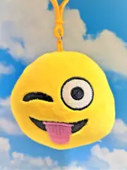 Emoji Winking Face with Tongue Yellow 4.5" Plush Keychain Emoticon Key Chain