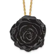 Non Metal Lacquer Dipped Black Real Rose With 18 Inch Gold-Tone Necklace