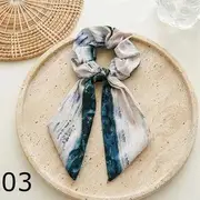 Print Bow Fabric Scrunchie (Various Designs) 03 - Dark Blue & Beige - One Size