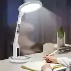 LED Clock Table Lamp USB Chargeable Dimmable Desk Lamp Foldable Eye Protection
