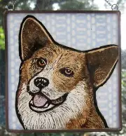 Welsh Corgi on blue Stained Glass Dog Suncatcher Windshop 4"x4" #280