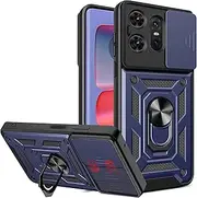 [Electro-weideworld] Case for Motorola Edge 50 Pro, Military Grade Shockproof Bumper Magnetic 360° Rotate Ring Kickstand Lens Slider Phone Case Cover for Motorola Edge 50 Pro, Blue