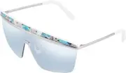 Emilio Pucci EP7 89X Silver/Turquoise Shield Blue Mirrored 130-130mm Sunglasses