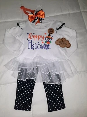 Girls 12 18 Month New Halloween 3pc Set Pants Shirt Hairbow