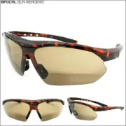 Mens Sporty Wrap Around BIFOCAL READING SUN GLASSES READERS Large Tortoise Frame