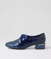New Django & Juliette Gam Navy Shimmer Leather Patent Heels Womens Shoes Dress