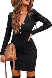 [Blooming Jelly] Women's Long Sleeve Sweater Dress Mini Knit Sexy Bodycon Dress Pullover Sweaters Dresses