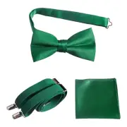Mens Emerald Green Suspender, Bow Tie and Pocket Square Set