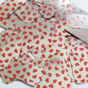 Sequin Rectangle 1.5" Sweet Hearts Print Red Silver Metallic