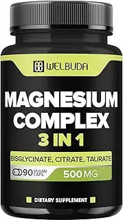 3in1 Magnesium Complex 20% Purified - 500mg of Magnesium Bisglycinate, Citrate & Oxide for Bone Health & More - 90 Capsules - Providing 100mg Elemental Magnesium Complex