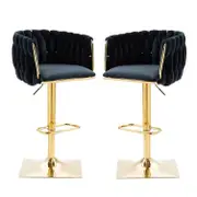 SERENITà Modern Velvet Breakfast Bar Stools Swivel Barstools Adjustable Counter Stools with Backrest Set of 2 Black