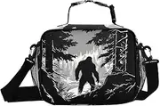 Black White Sasquatch Tree Insulated Lunch Box for Women Men - Ideal for Work, Picnics - Includes Adjustable Shoulder Strap