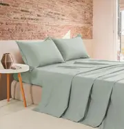 Vintage Washed Microfibre Sheet Set (Sage, Single)