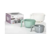 Grand Designs Kitchen Mix It Up 3 Piece Kitchen Set White/Green/Grey 3.3L Mixing Bowl/2L Colander/1L Measuring Jug