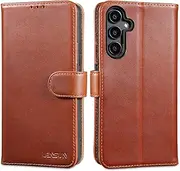 [Lensun] Genuine Leather Case for Samsung Galaxy A54, Mobile Phone Case [Genuine Leather] [Card Slot] [RFID Protection] [Stand Function] Mobile Phone Case Leather Case for Galaxy A54 5G - Dark Brown