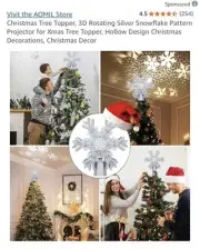 Projector led light Silver Snowflake Christmas tree topper White lights