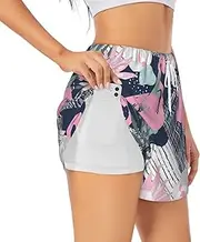 [ALLiYa] Pink Flamingo and Leaves Women's Athletic Shorts Summer Daily Leisure Jogging Cycling Outdoor Exercise