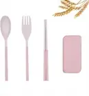 Foldable Utensils Set with Case, 3 Sets Reusable Wheat Straw Cutlery Fork Spoon