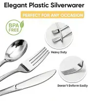 100/600/1200 pk Silver Spoons Forks Knives Reusable Cutlery Bulk Party Catering