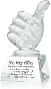 to My Son Gifts from Mom Dad Crystal Awards with Thumbs Up, Birthday Son gift