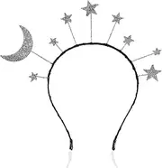 Oarkive Moon Headband Star Headband Sun Headpiece Galaxy Headband Space Headband Moon Accessories for Kids Adult Solar System Costume Sun Halloween Costume Christmas Star Costume Women Silver