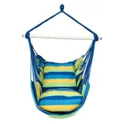 Hammock Chair Hanging Rope Swing - Max 500 Lbs - 2 Cushions Blue Striped
