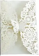 XYHTPP 25/50piece Festival Party Invitation Letter Laser Hollow Invitation Card Wedding Butterfly Greeting Card For Wedding Birthday Anniversary Invite(Ivory white,50pcs)