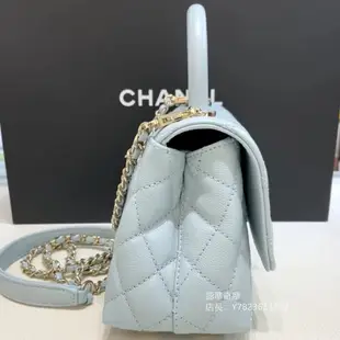 二手正品 CHANEL 香奈兒 MINI COCO HANDLE 藍色荔枝牛皮 手把金鍊 手提包 斜背包 兩用包 口蓋包