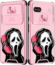 [Goocrux] for Google Pixel 6A Case Skeleton for Women Girls Cute Skull Girly Phone Cover Gothic Design Aesthetic with Slide Camera Cover Funny Goth Cool Cases for Pixel 6A 5G 6.1 inch