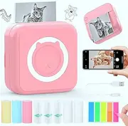 QYCHHJ Inkless Sticker Printer for iPhone/Android/Tablet, Bluetooth Mini Pocket Printer with 8 Rolls Thermal Paper, Portable Mini Printer for School Notes Journal Memo Photo Picture, Pink