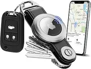 Loovike.com Compact Key Holder for AirTag - Keychain Holder and Organizer | Leather Key Organizer With AirTag for Car Key Attachment, Black