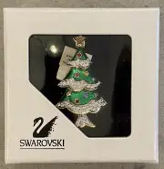 Swarovski Swan Mark 1510916 Christmas Tree Brooch Pin Green Enamel Crystals Box