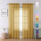 Gold Sheer Curtains 84 Inches Long 2 Panels, Airy Light Filtering Voile