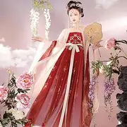 [JITEM] Ancient Chinese Traditional Hanfu Princess Folk Dance Clothing for Stage Show Performances Cosplay (Color : Beige 3 Meters Skirt, Size : L=162-170cm)
