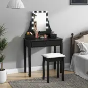 Costway Vanity Set with Lighted Mirror and 10 LED Dimmable Bulbs-Black