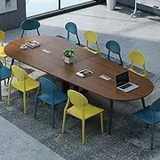YQMHEZ Conference Table, Meeting Seminar Table, Seminar Table with Steel Legs, Plate Training Table, Workstation Desk with Steel Legs, Meeting Table(Brown)