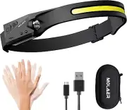 LED Headlamp with Motion Sensor Lightweight Weatherproof USB Rechargeable 5Modes