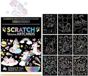 1 Piece Scratch Pictures for Children 19 × 14 cm Magic Rainbow Scratch Paper Scratch Book Scratch Paper Set with Colourful Gradient and Scratch Pen, Unicorn Theme