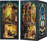 CUTEBEE DIY Book Nook Kit, 3D Wooden Puzzle Miniature House Kit for Bookshelf Insert Decoration, Dollhouse Bookend Tiny House for Adults - Darkness Common Room