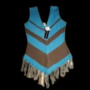 Bamboo Traders V-neck Sleeveless Tank Top Colorblock Chevrons Fringe Tassels Med