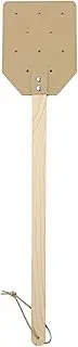 Outdoor Fly Racket,Wall Mount Fly Swatter Long Wood Handle | Hangable PU Leather Fly Racket for Balcony, Living Room, Backyard