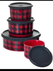 Tupperware 8-piece Holiday Canister Set - Red & Black Plaid